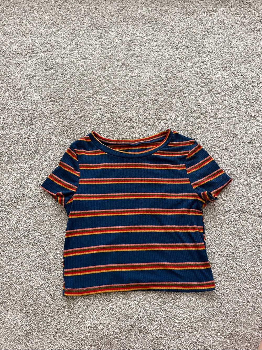 Navy Blue Striped Short Sleeve Top